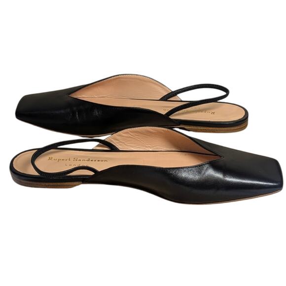 Rupert Sanderson Slingback Black Leather Square Toe Flats sz 8.5 - Picture 3 of 6